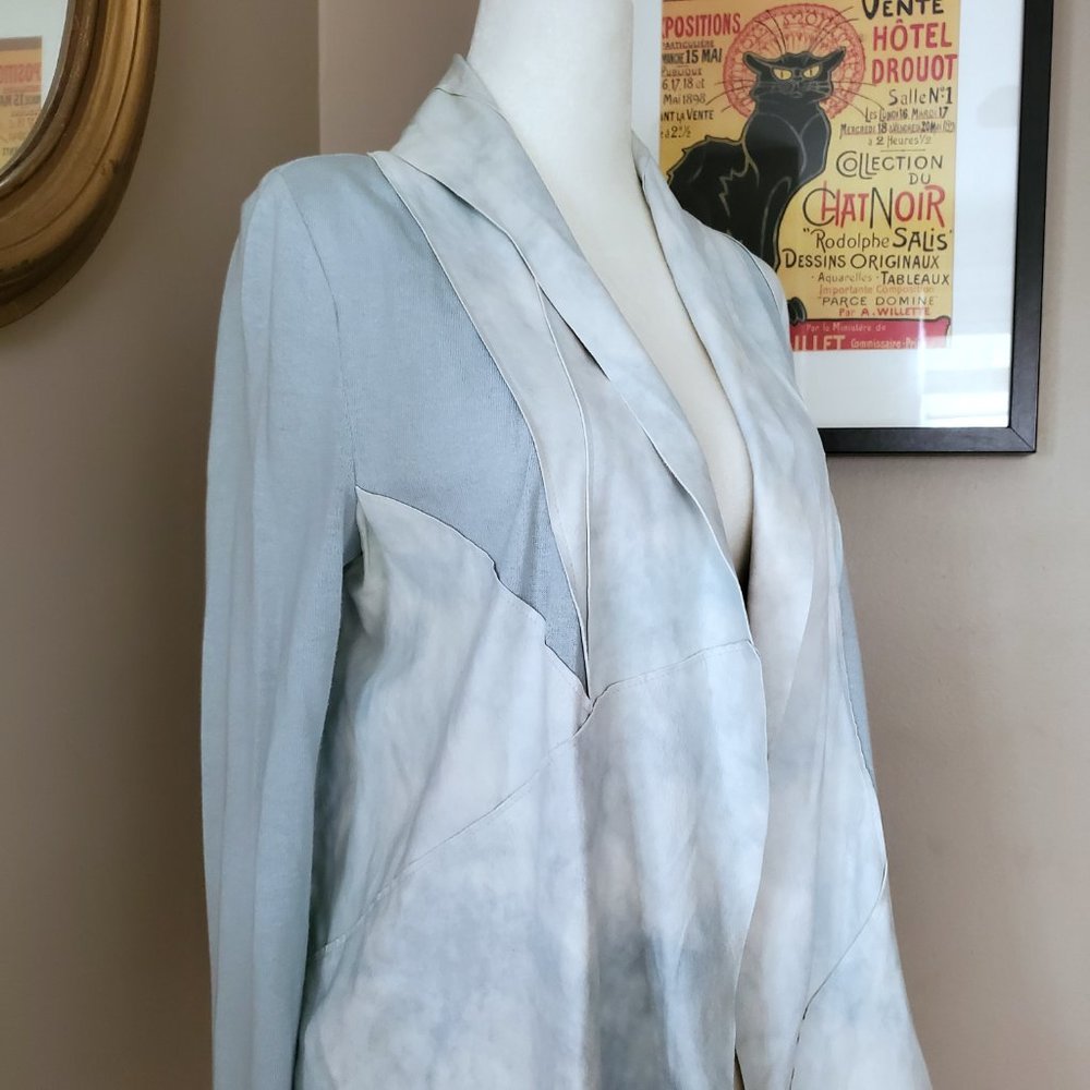 Elie Tahari Baby Blue Lamb Suede Trim Cardigan M - Picture 6 of 16